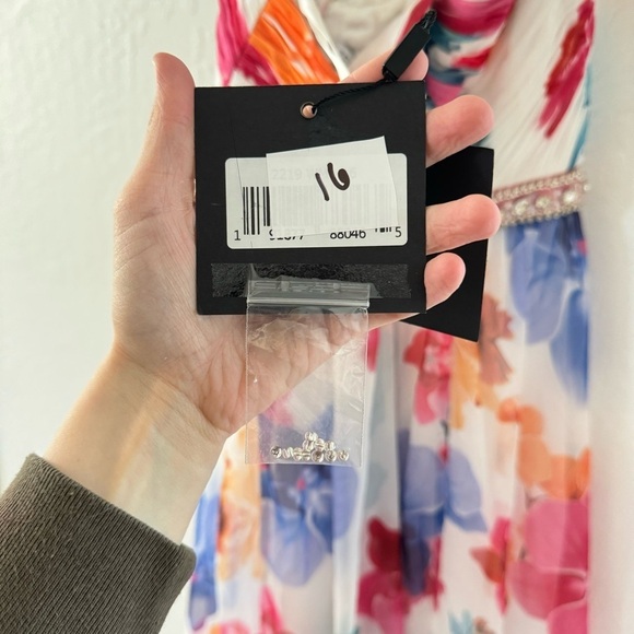 Ieena Mac Duggal 2219 Rhinestone Trim Floral Chiffon Chunky Criss Back Strap 16 - Picture 7 of 13